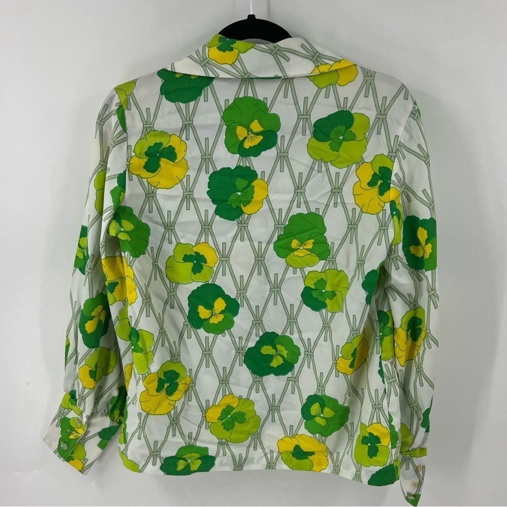 ✅ VINTAGE LEE MAR BLOUSE FLORAL GREEN/WHITE/YELLOW SIZE 14 FULL BUTTON FRONT - Picture 5 of 11